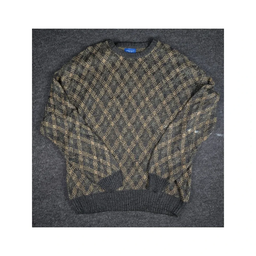 Towncraft Mens Diamond Pattern Knit Chunky Grandpa Sweater Pullover Size XLT